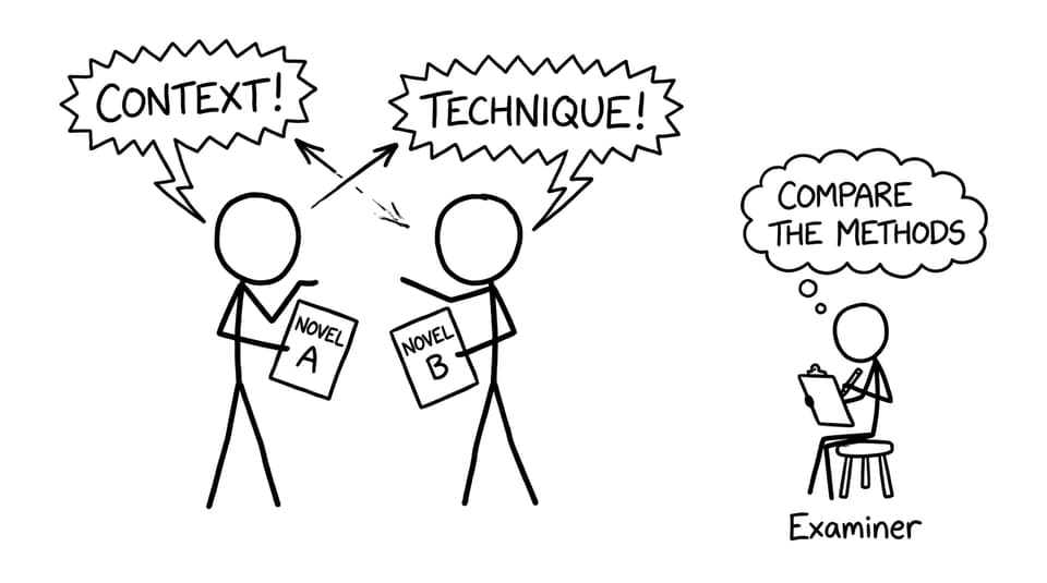 Two students argue “CONTEXT!” vs “TECHNIQUE!”