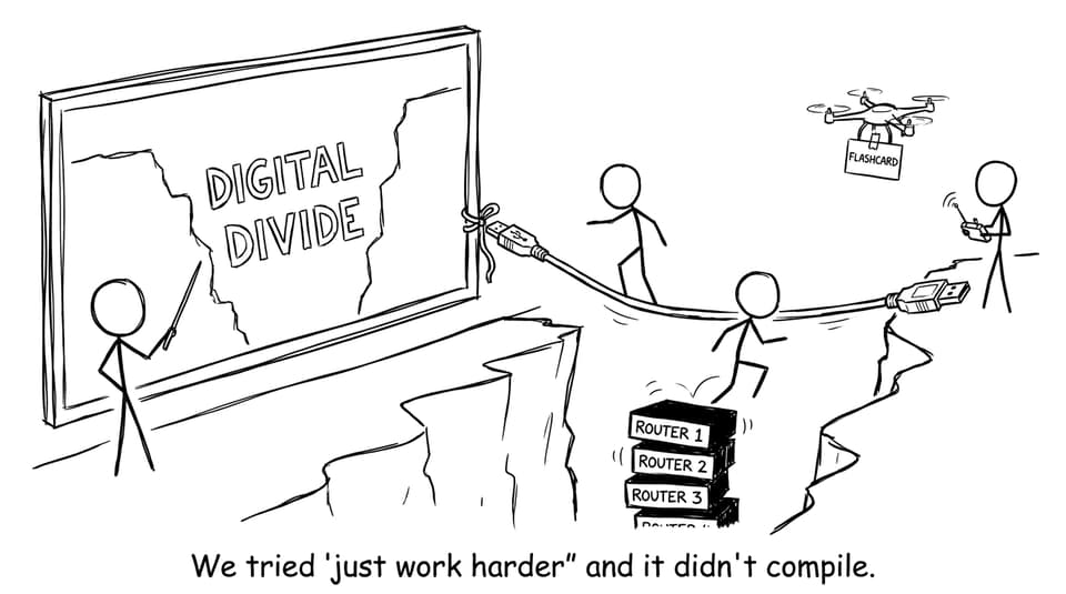 The "digital divide" canyon on a whiteboard
