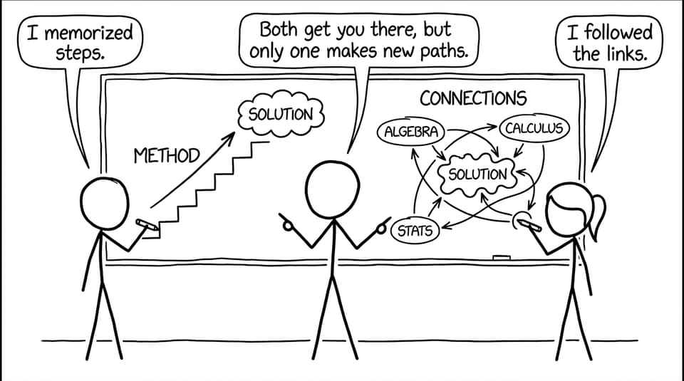 Two students argue: steps vs connections