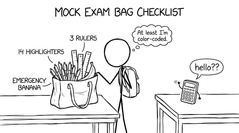 Overpacked bag, forgotten calculator waving