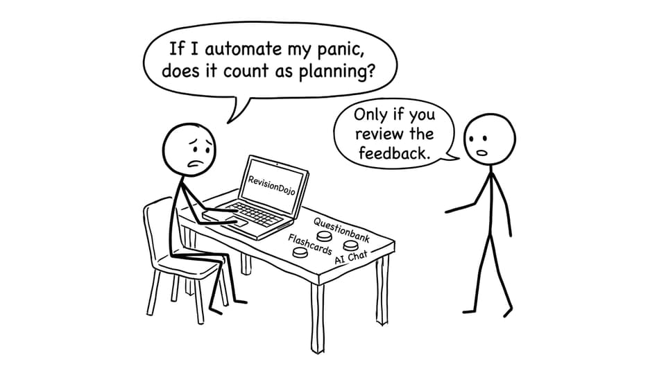 RevisionDojo desk comic