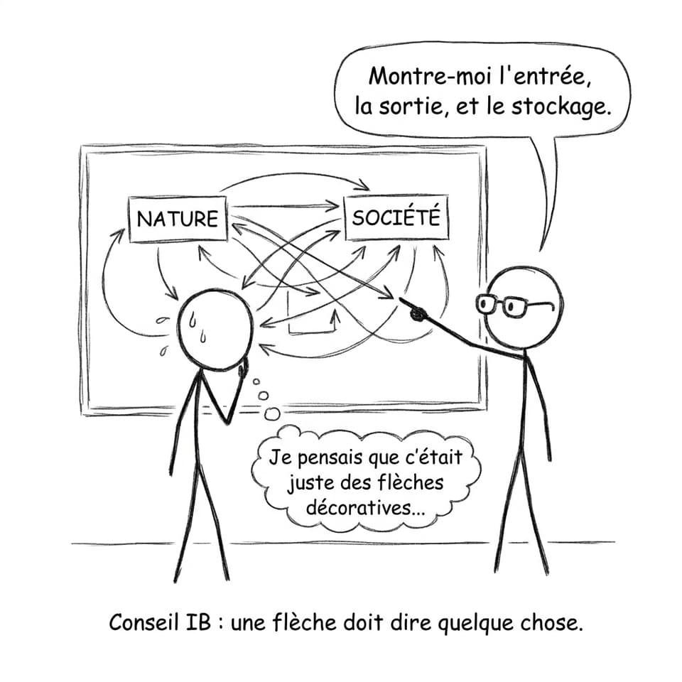 Schéma de système avec flèches et professeur