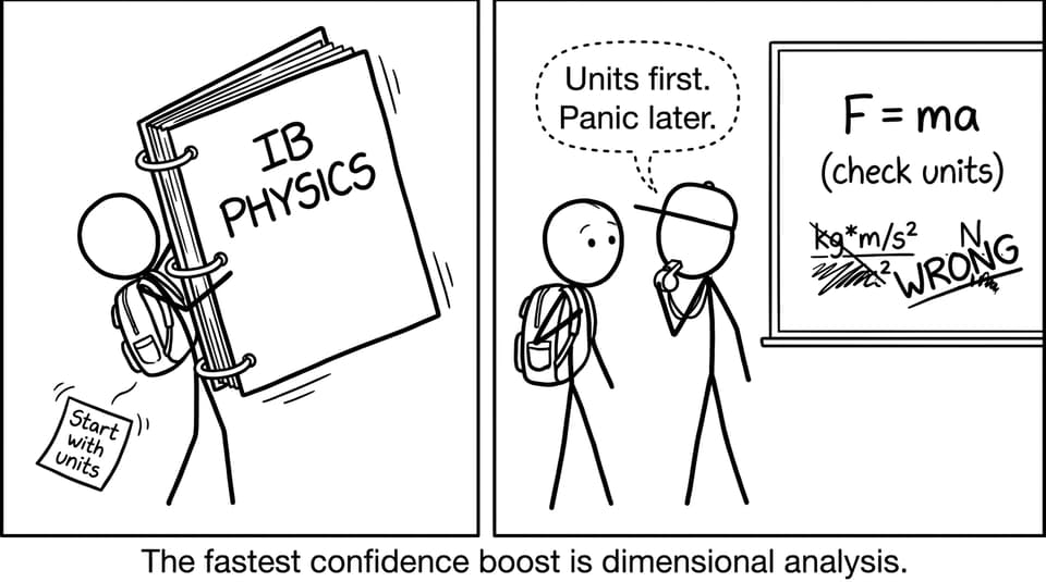 Student opens IB Physics binder and finds sticky note