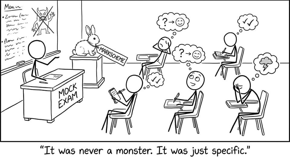 An exam monster is actually a bunny labeled Markscheme