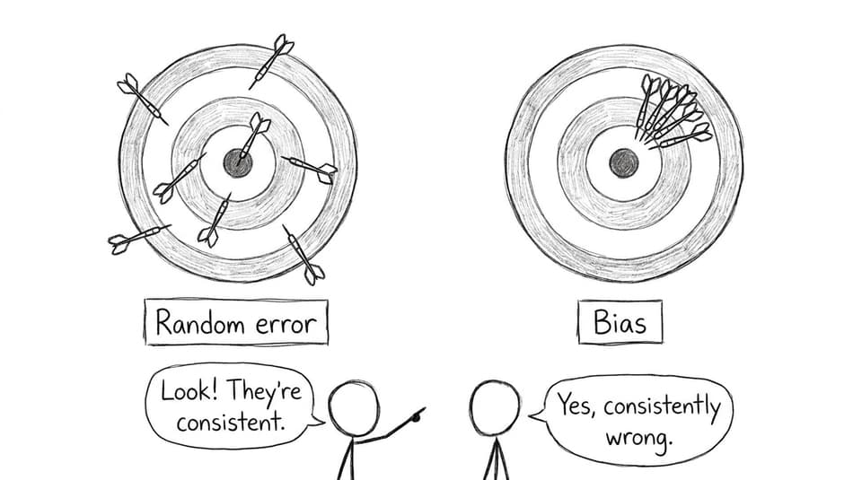 Random error vs bias dartboards