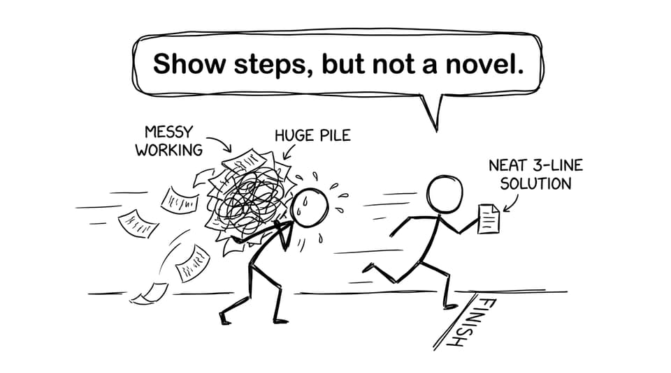 Two students race: messy novel vs neat steps