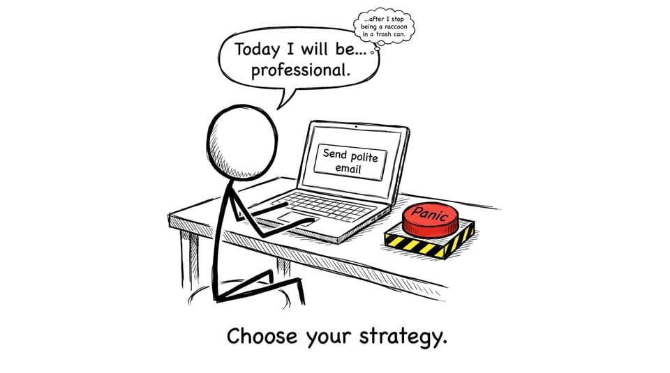 A funny comic about sending a polite email vs panicking