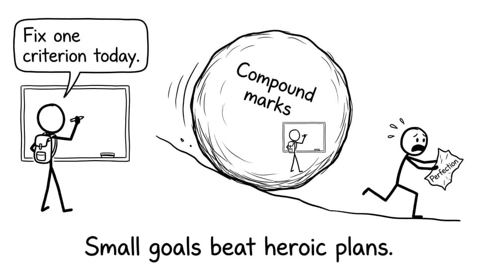 Small goals beat heroic plans.
