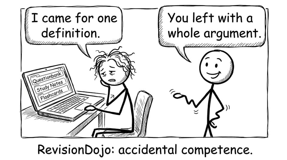 Comic about RevisionDojo turning one definition into an argument