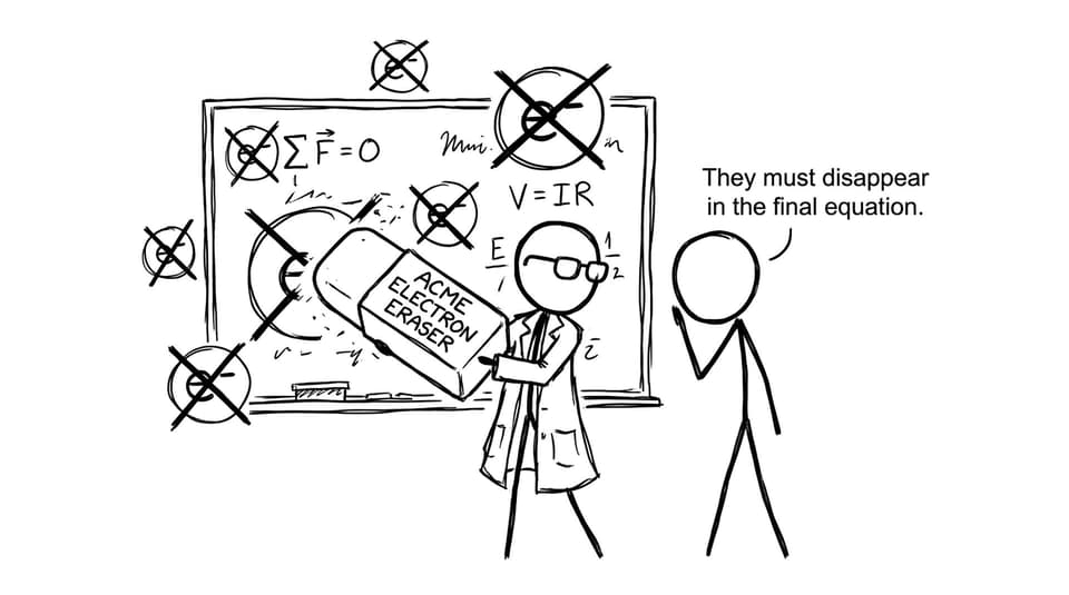 A student tries to erase electrons with an oversized eraser