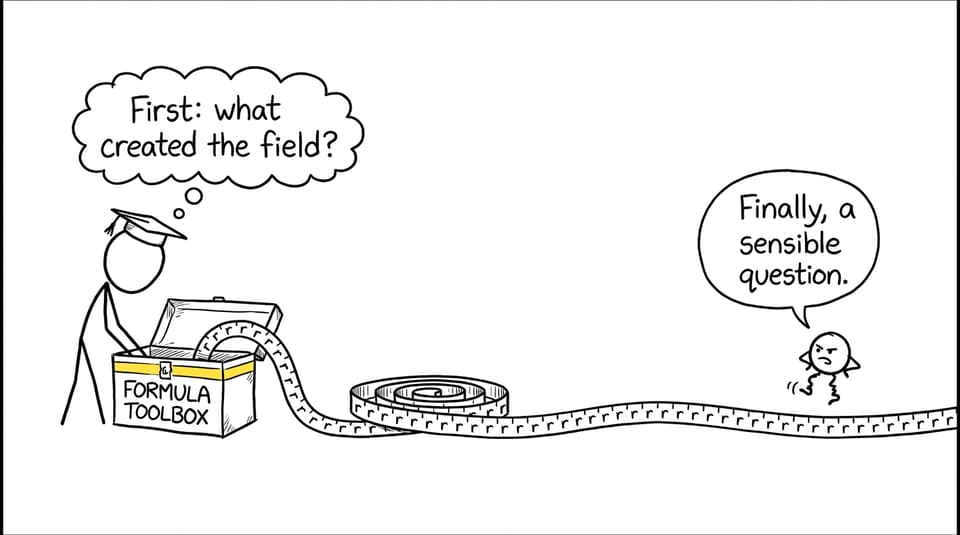 A student asks the formula toolbox what created the field