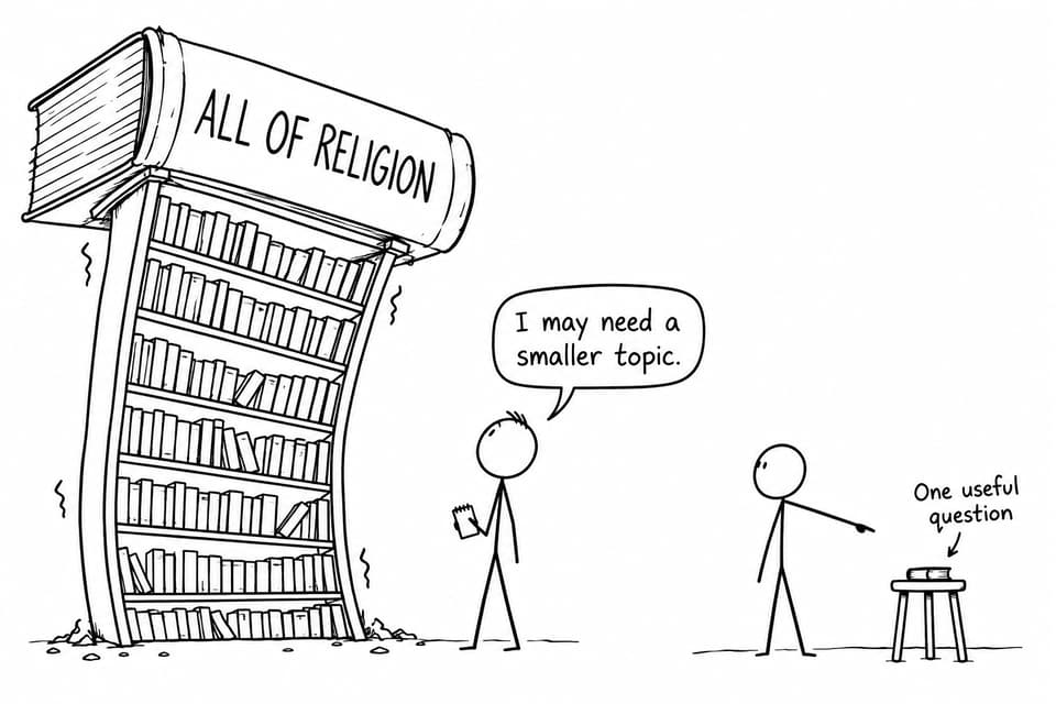 A student choosing between an impossibly broad religion topic and one useful research question