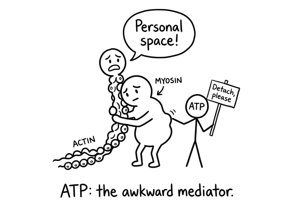Myosin hugging actin and ATP mediating detachment