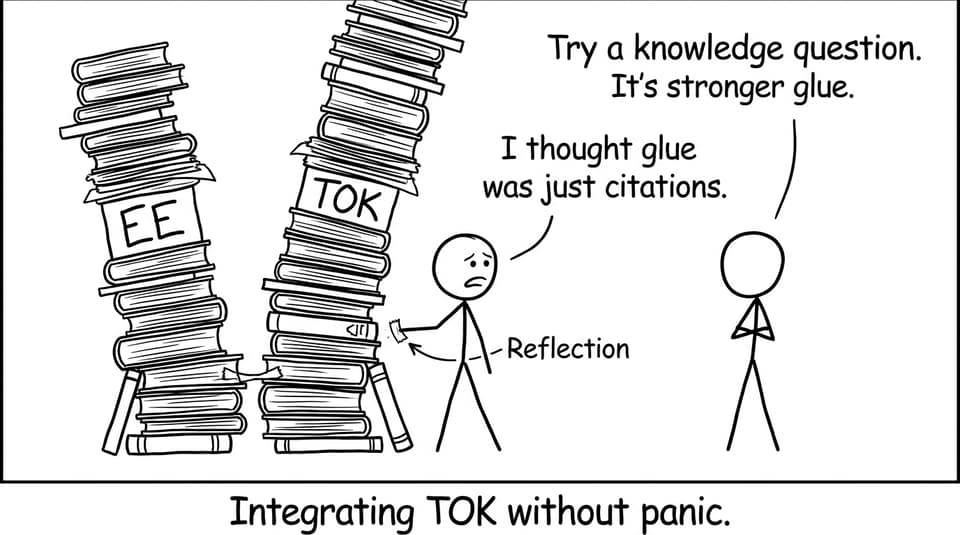 A student tries to tape EE and TOK together with reflection