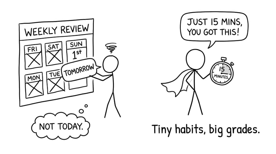 A calendar where weekly review keeps getting rescheduled