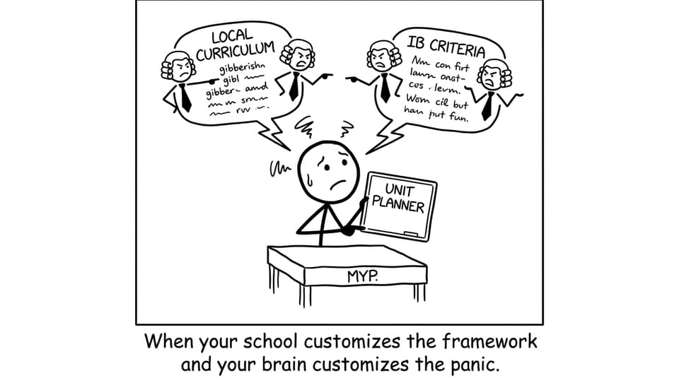 Stick-figure student mediating between rubrics