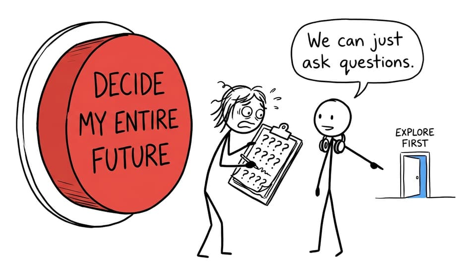 A parent and teenager choose exploration instead of pressing a button that decides everything