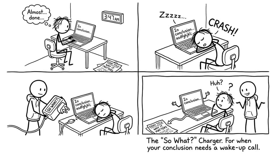 Falling asleep mid-conclusion then plugging in "So what?"