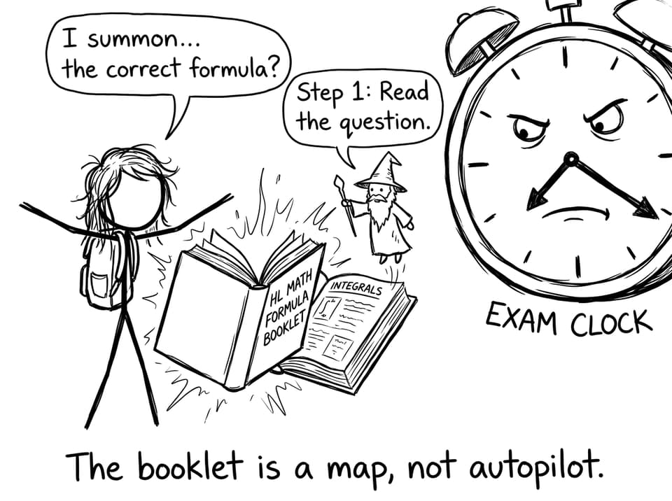 Student opens formula booklet like a spellbook