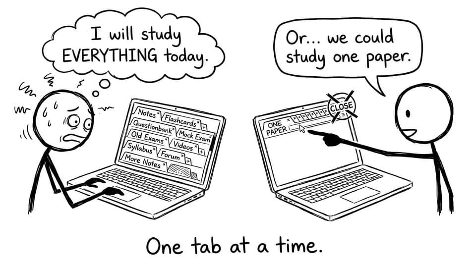 Comic about focusing on one tab or one paper at a time