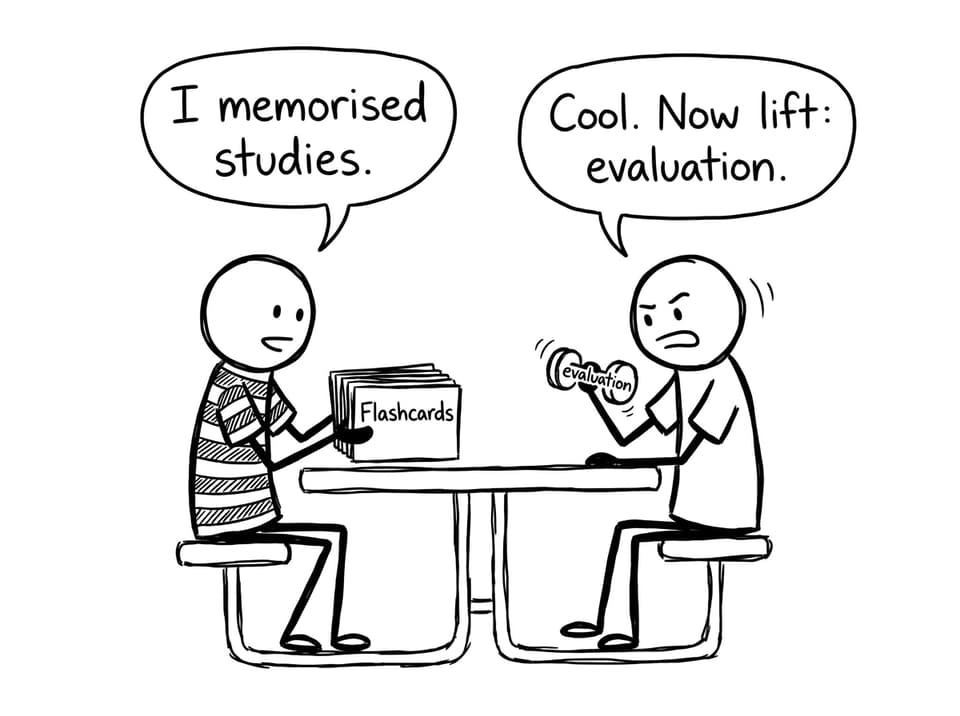 Comic about memorising studies vs evaluation