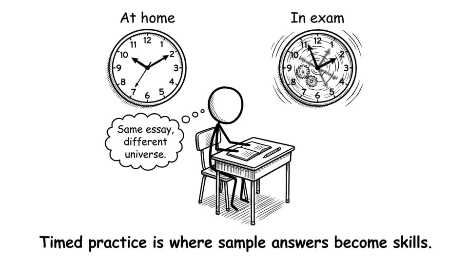 Two clocks: 'At home' vs 'In exam'