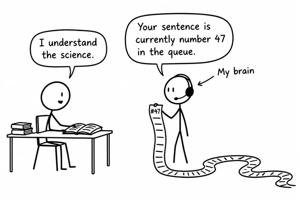 A student waits while their brain queues a science sentence for translation