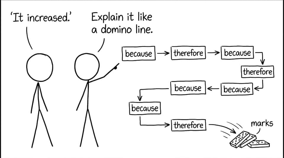 Domino line from “it increased” to “marks”