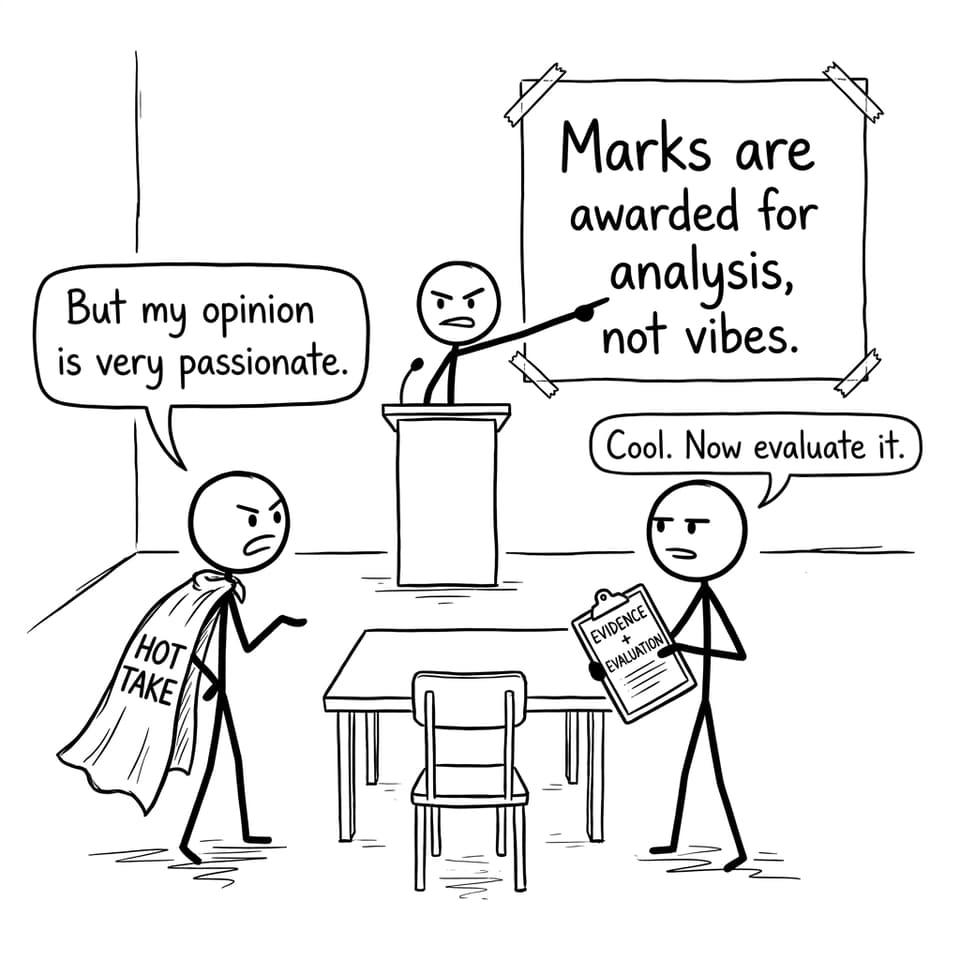 Marks awarded for analysis, not vibes
