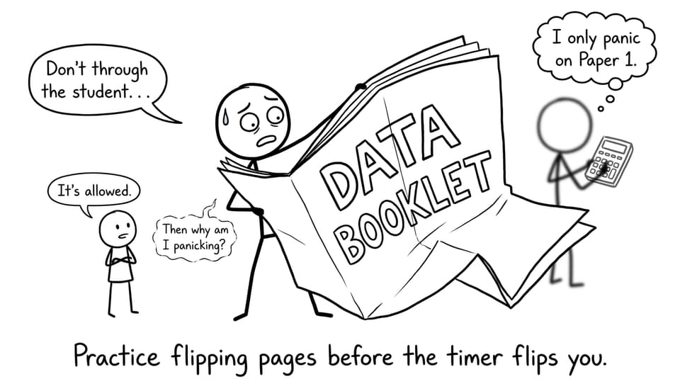 Student opens the data booklet like a treasure map