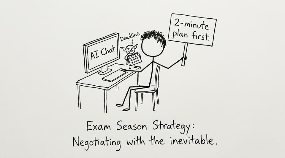 Student uses AI Chat while a deadline monster waits