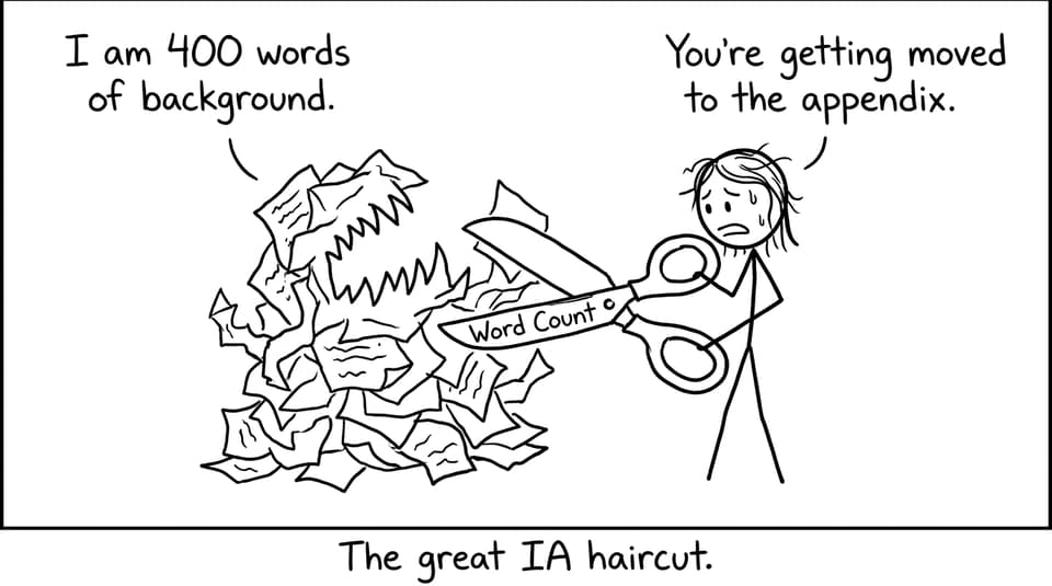 Student trimming an IA draft with Word Count scissors