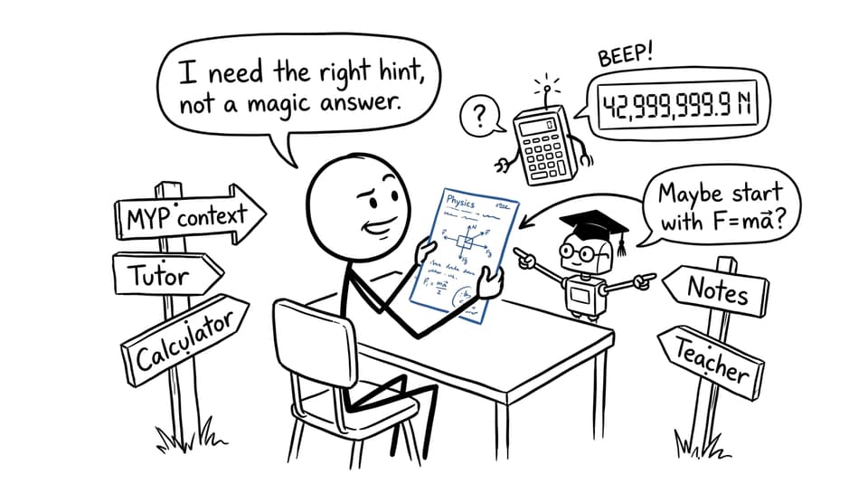Student choosing between an MYP resource, tutor, calculator, notes, and teacher