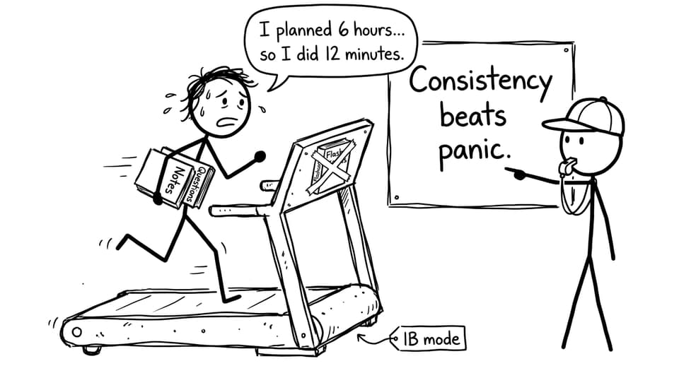 A treadmill study plan joke for IB students