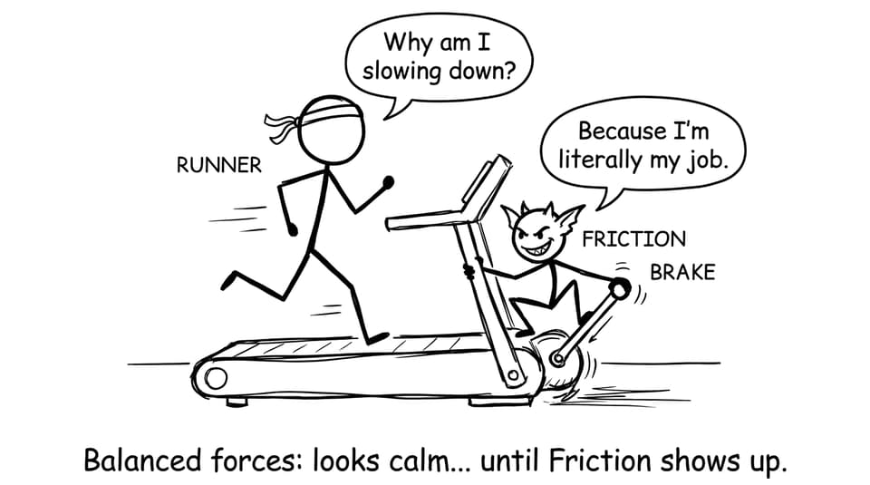 Balanced forces: looks calm... until Friction shows up.
