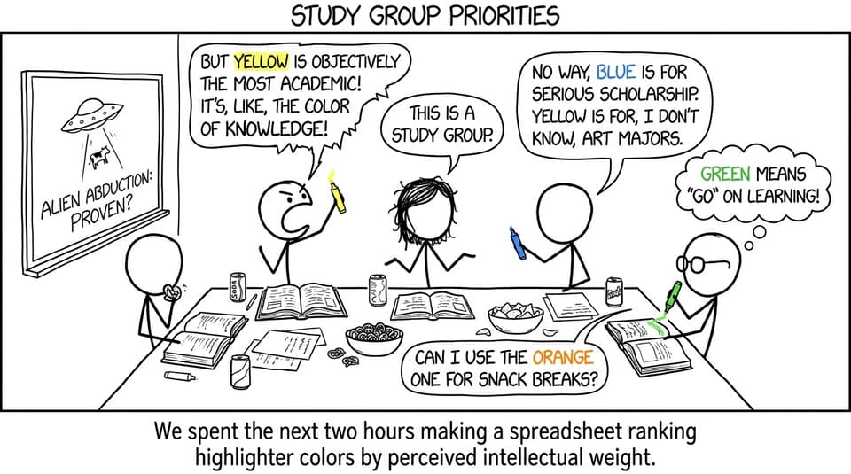 Study group arguing about highlighter colors