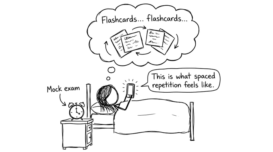 A spaced-repetition joke with a sleepy student and phone