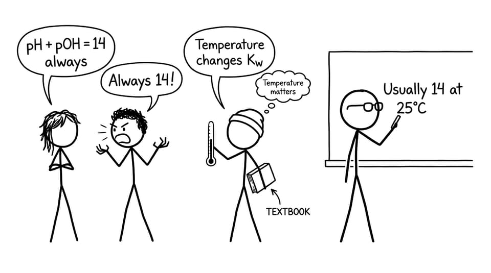 Students argue about pH + pOH