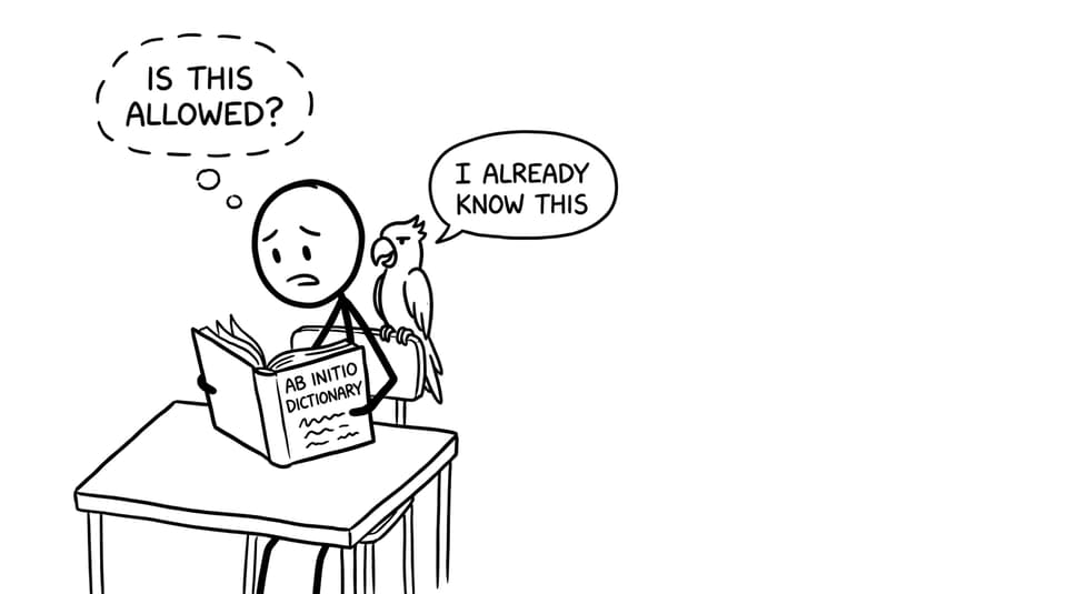 Student with parrot debating AB Initio