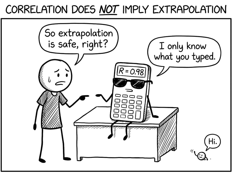 Calculator with R=0.98 shrugs about extrapolation