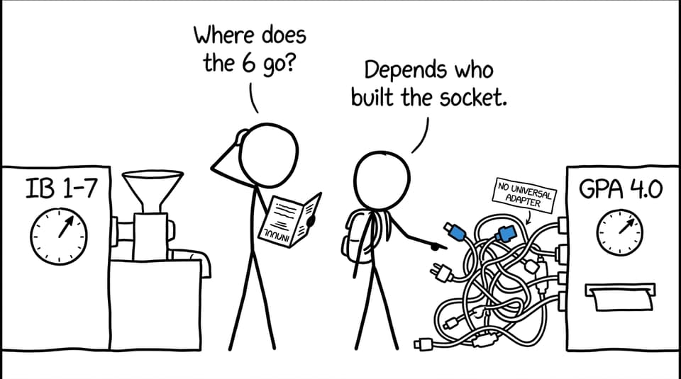 A parent and student discover there is no universal adapter between IB grades and GPA