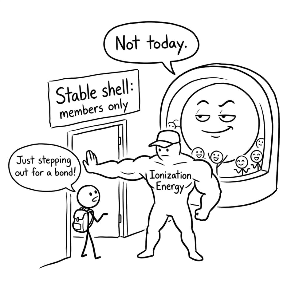 Ionization energy bouncer joke