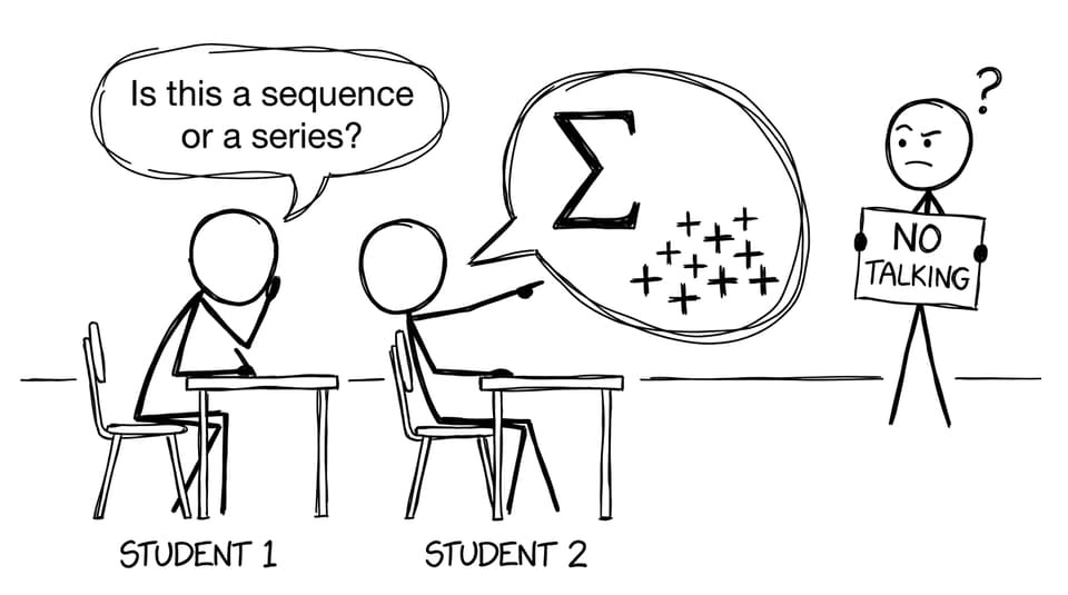 Two students debate sequence vs series in exam hall