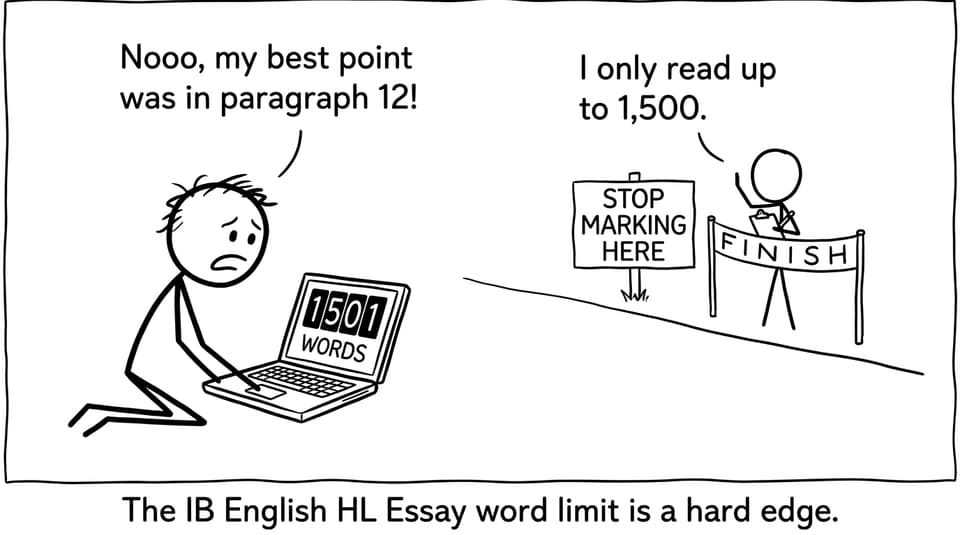 A student hits 1501 words while the examiner stops marking