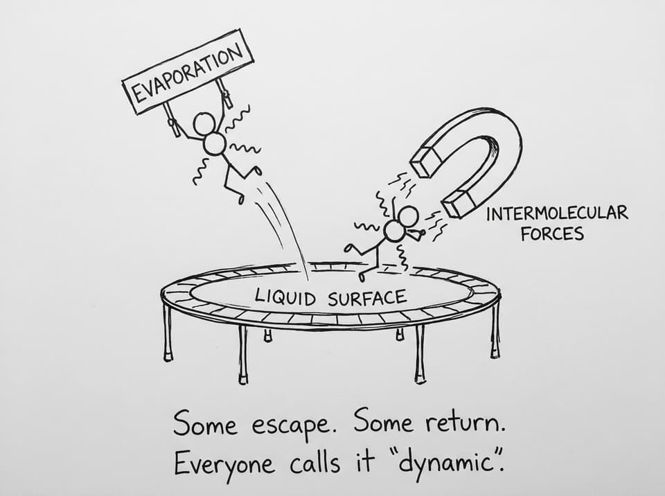 Trampoline molecules and dynamic equilibrium joke