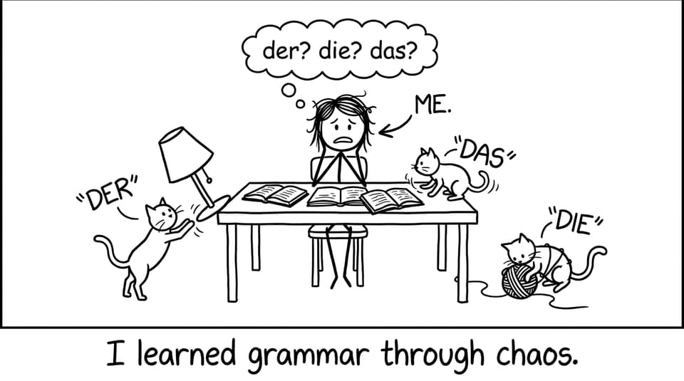 Three cats named Der/Die/Das running around