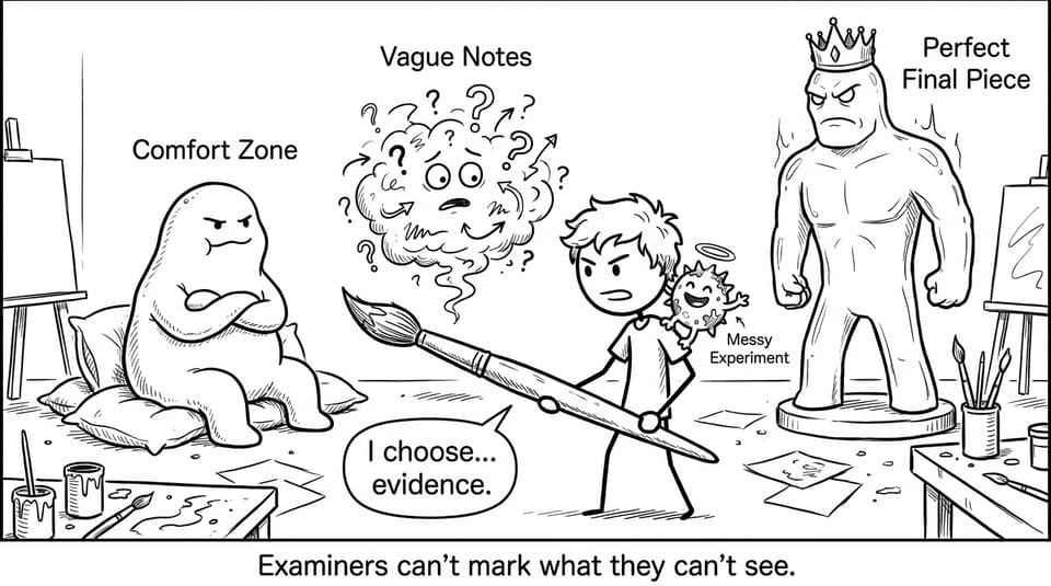 Monsters labeled comfort zone and vague notes