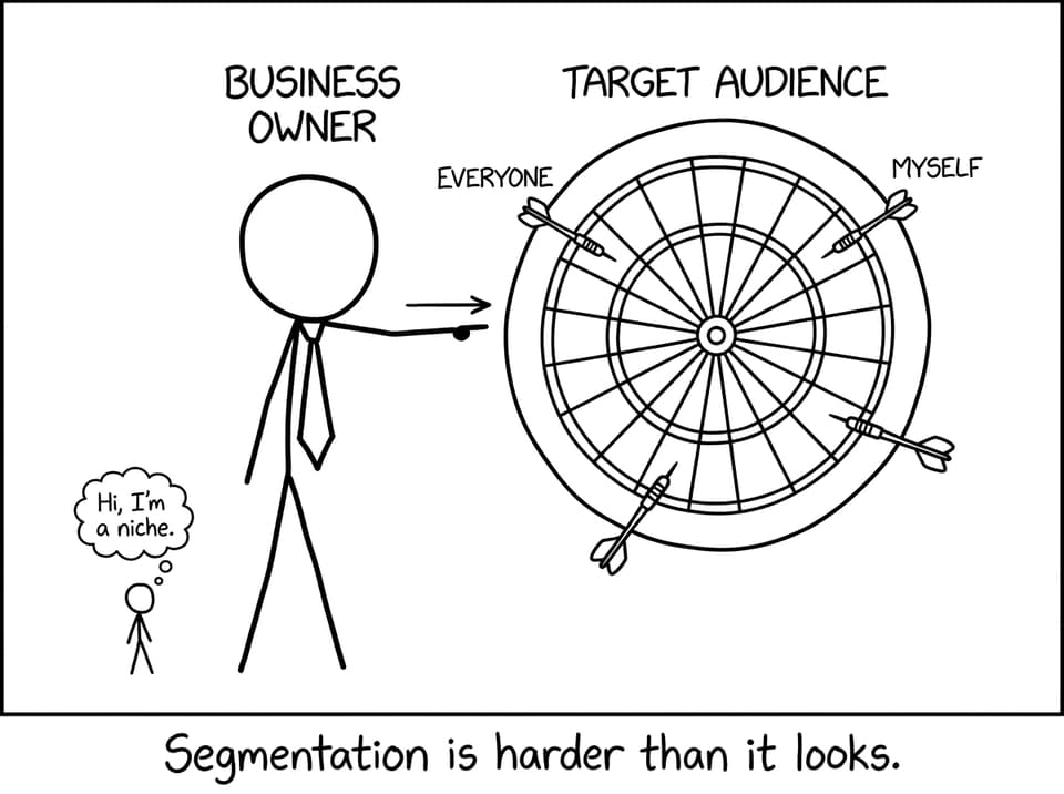 A dartboard labeled “Target Audience” with darts missing