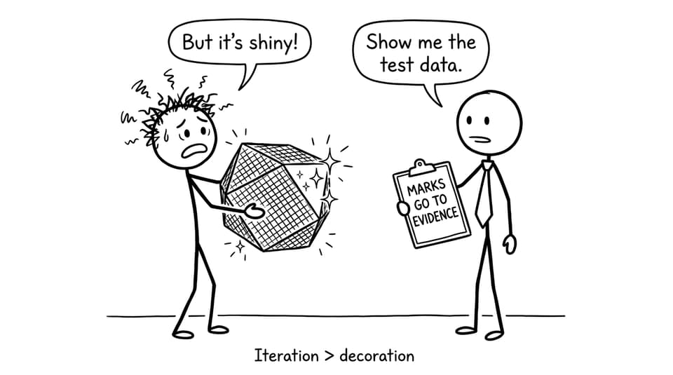 A shiny prototype vs evidence joke