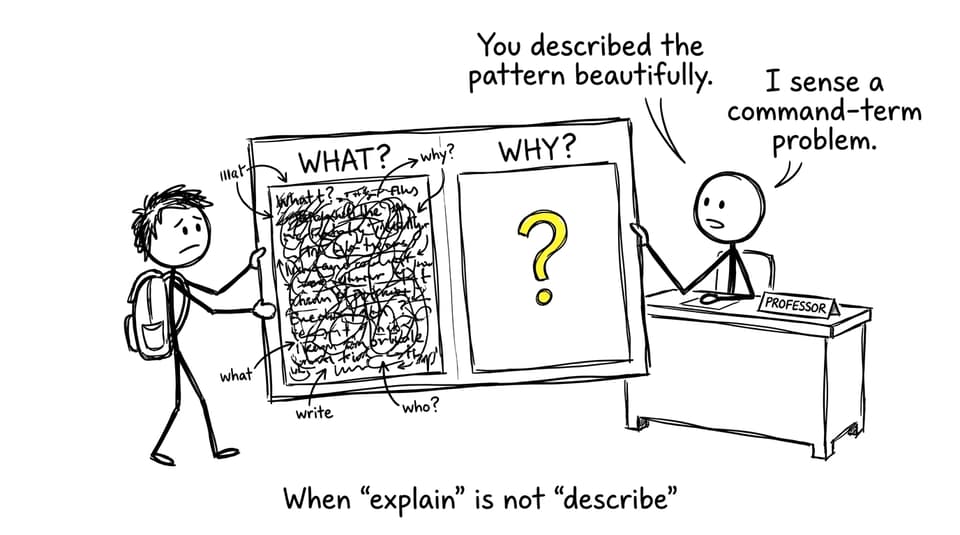 A student discovering the difference between describe and explain